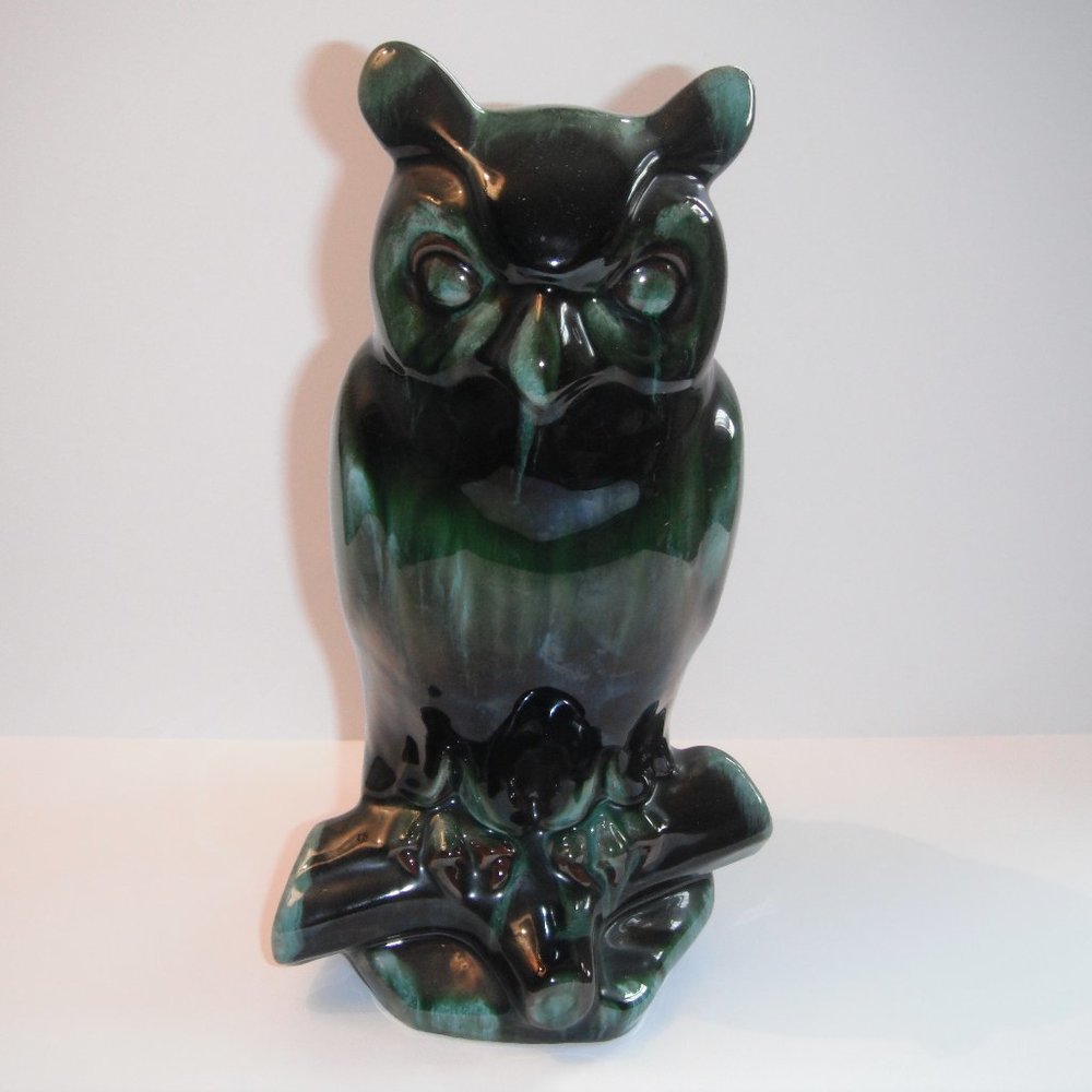 Vintage Blue Mountain Pottery Ceramic Owl Figurine Statue Green/Black Canada